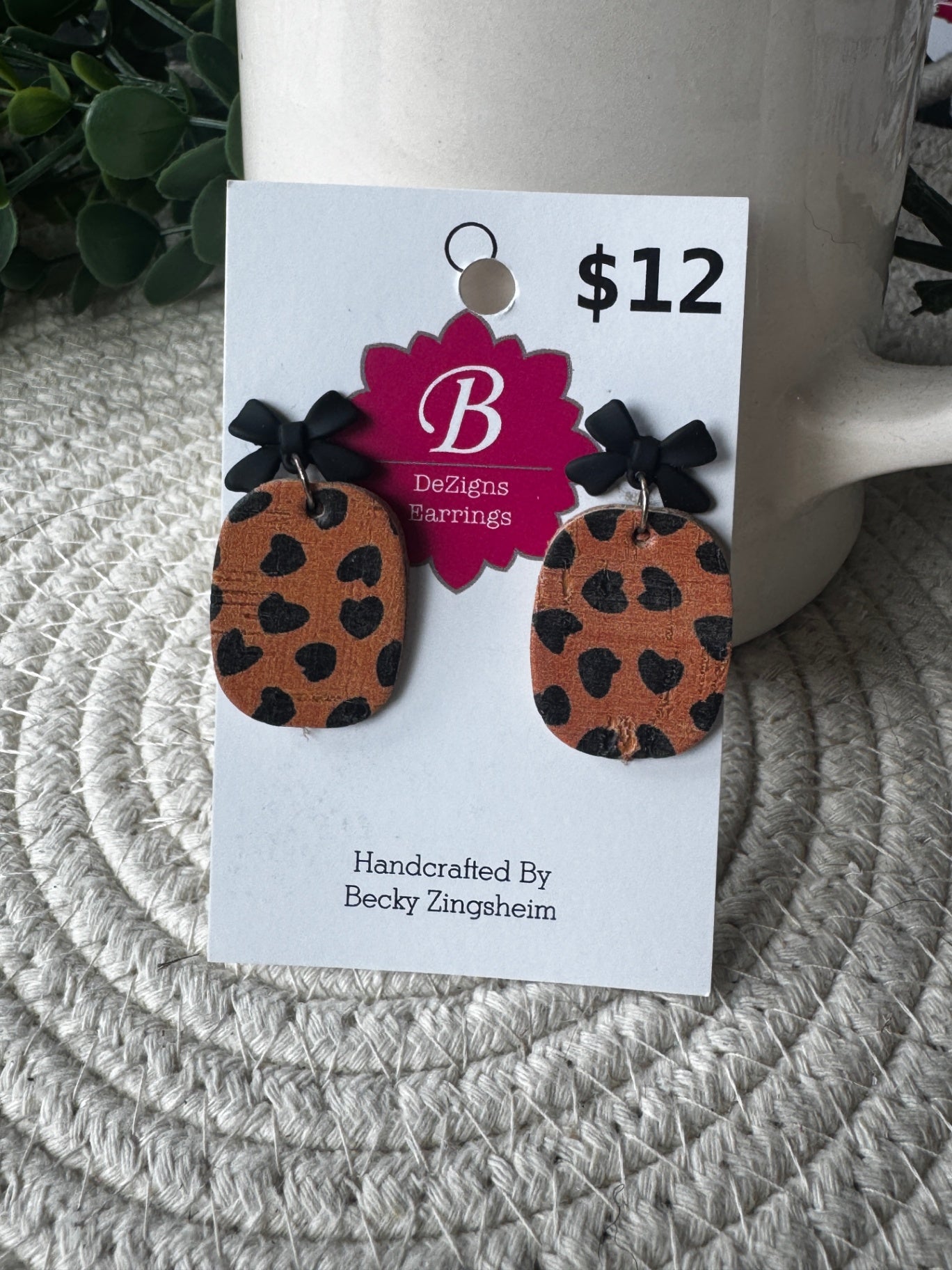 071 - Wild Bow Beauty Leopard Cork Stud Earrings