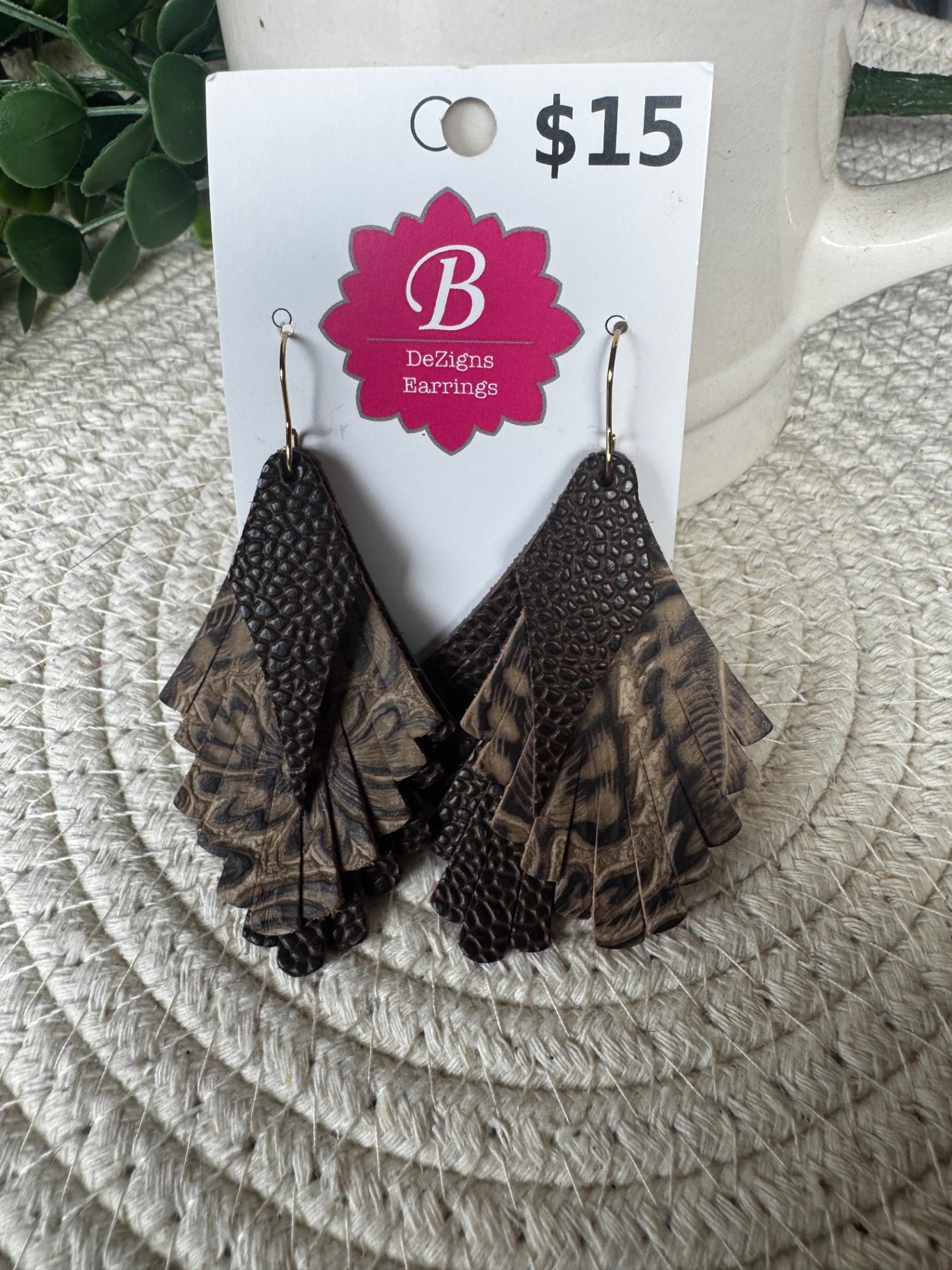 071 - Shadow & Espresso Multi-Tiered Fringed Leather Earrings