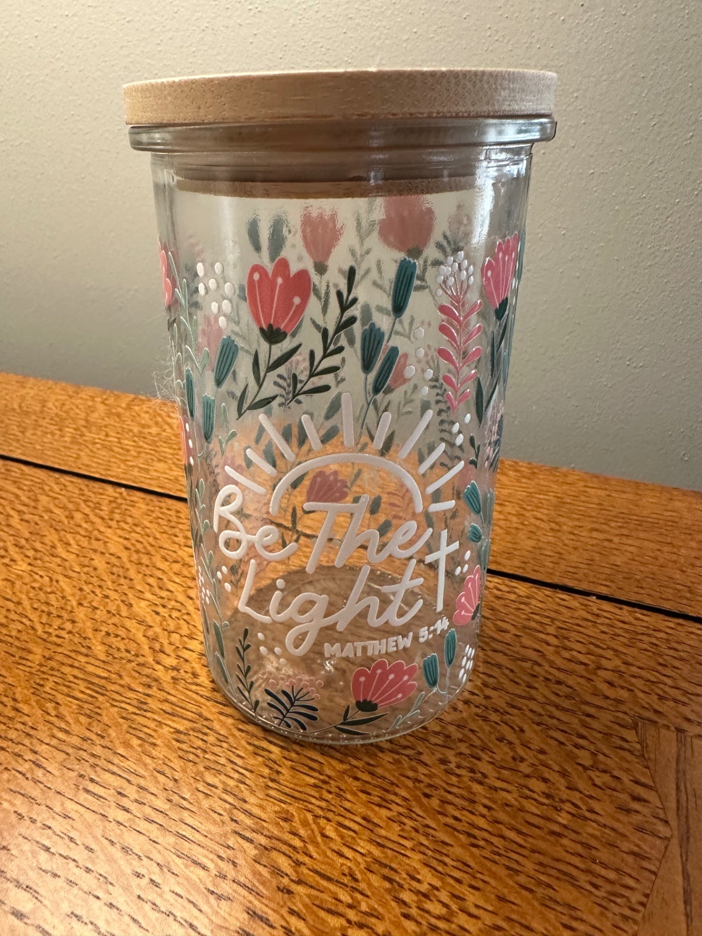 059 - 'Be The Light' 16oz Glass Can Cup with Straw