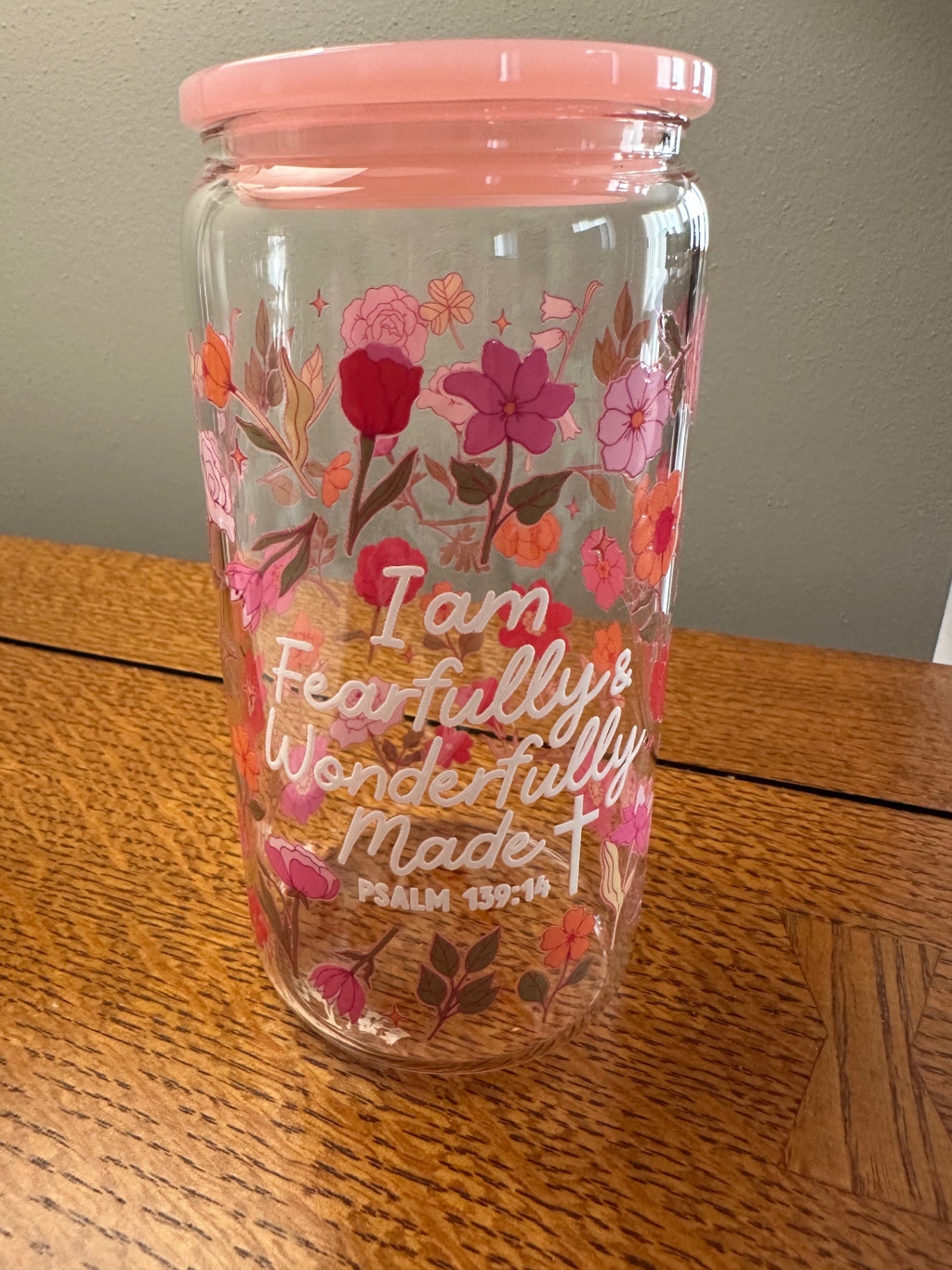 059 - 'Fearfully and Wonderfully Made' 16oz Glass Can Cup with Straw