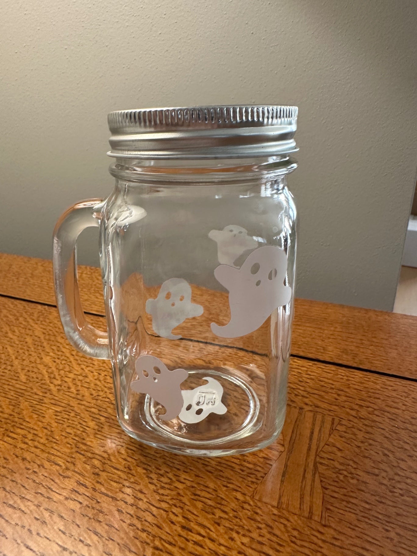 059 - Ghost Themed Glass Mason Jar Mug