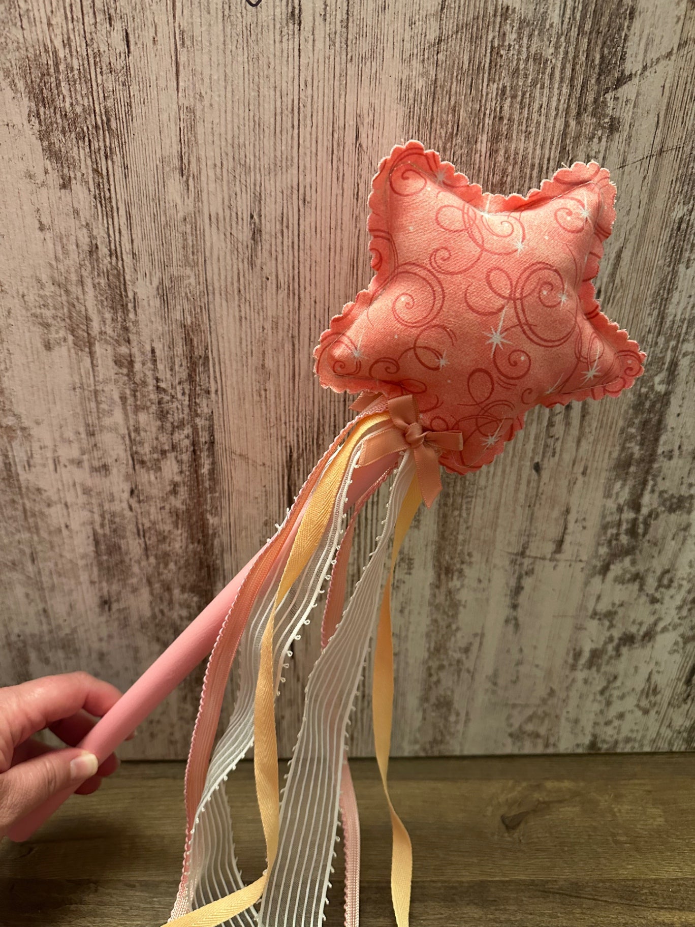 08 - Whimsical Pink Swirls Sewn Fairy Wand