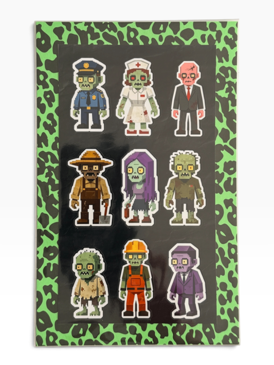 060 - Pixel Zombie Characters Halloween Sticker Sheet
