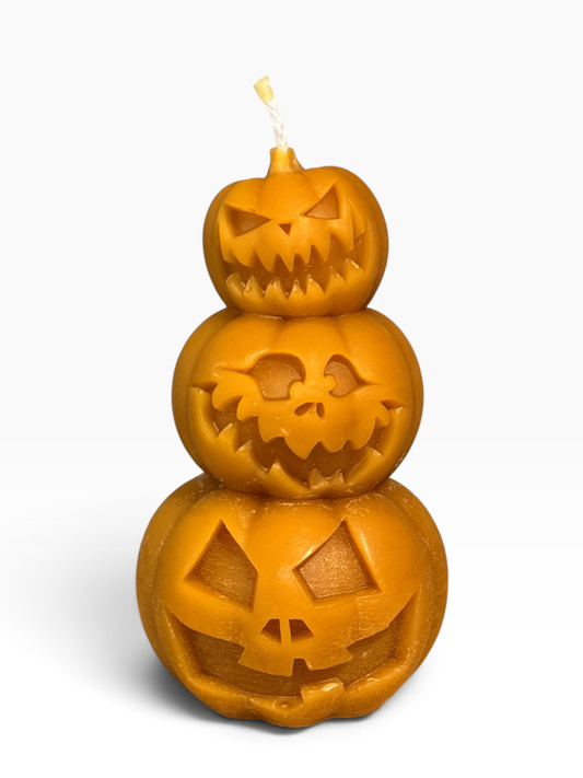 055 - Stacked Jack-O'-Lantern Beeswax Candle