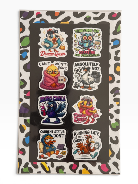 060 - Funny Birds & Caffeine Sticker Sheet
