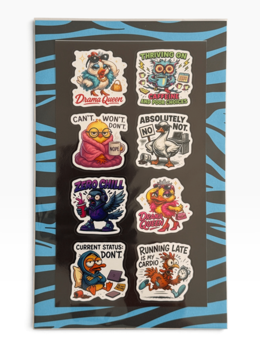 060 - Funny Birds & Caffeine Sticker Sheet