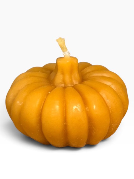 055 - Small Golden Yellow Pumpkin Beeswax Candle