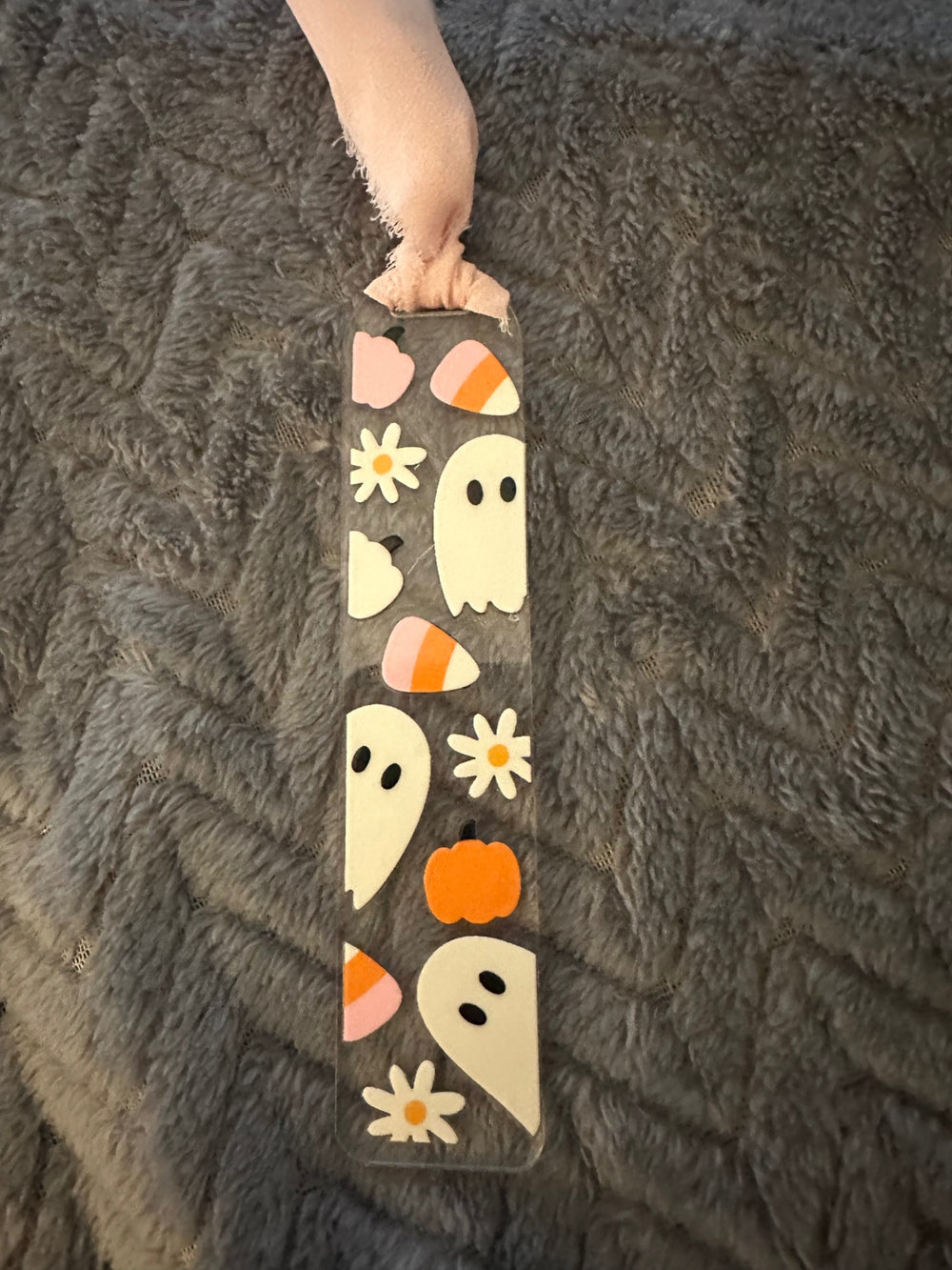 059 - Halloween Ghosts Candy Corn and Flowers Bookmark