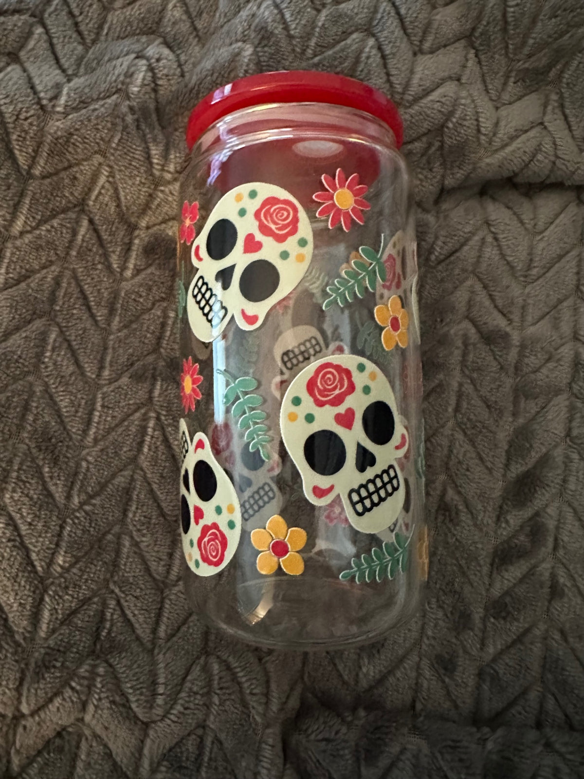 059 - Sugar Skull Themed Glass Cup 