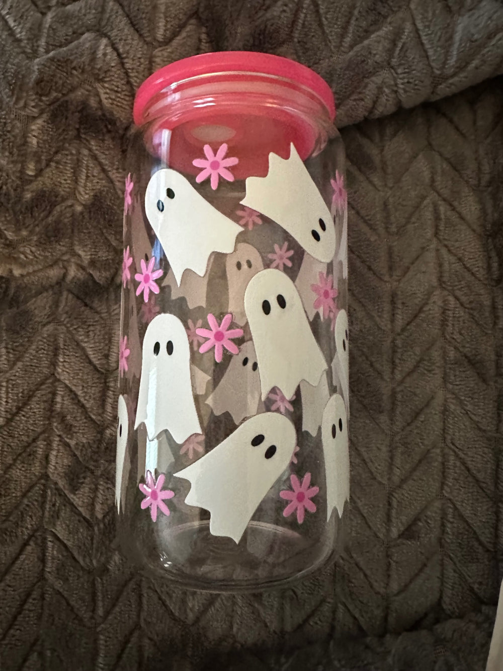 059 - Floral Ghost Themed Glass Cup
