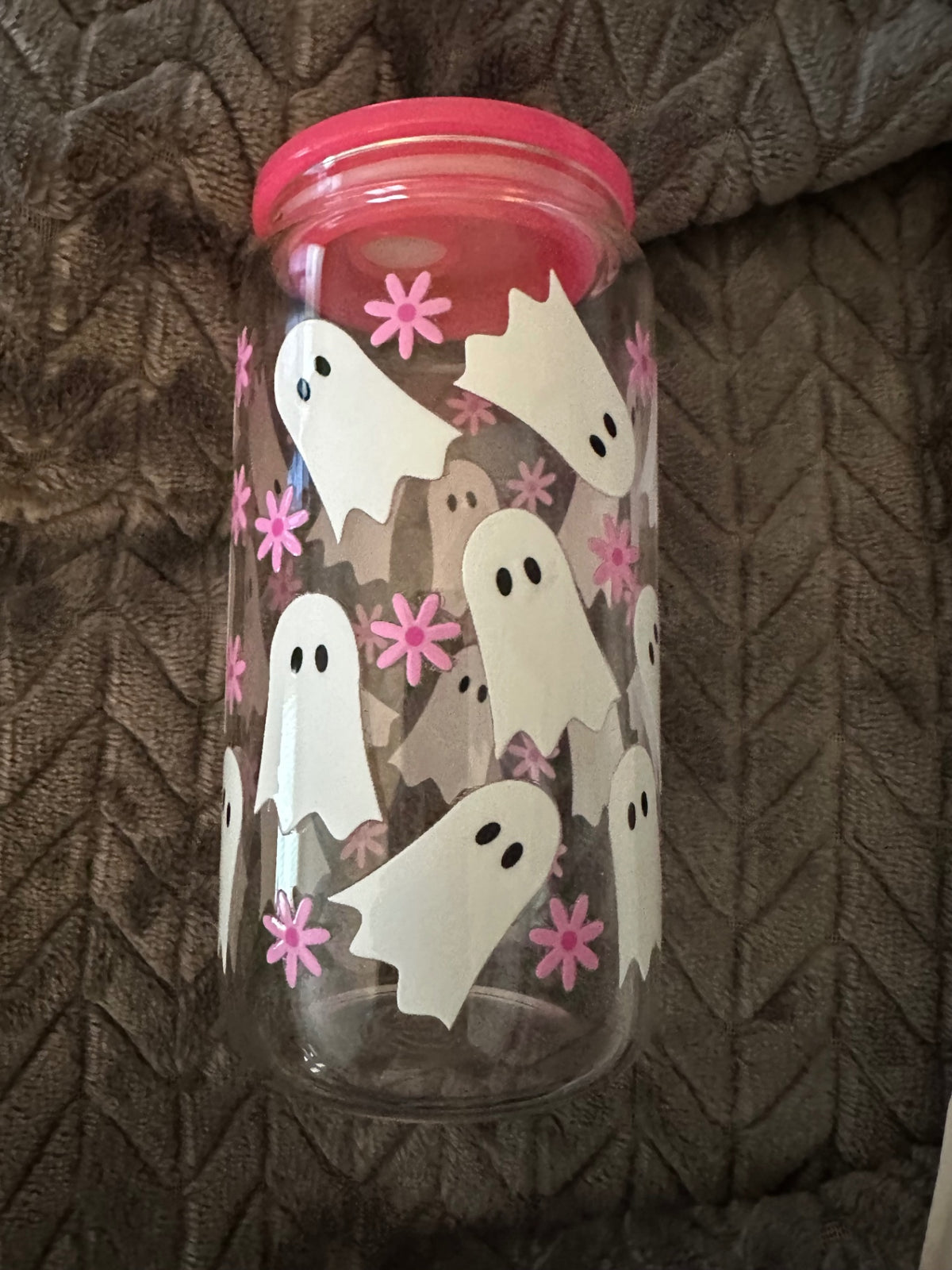 059 - Floral Ghost Themed Glass Cup