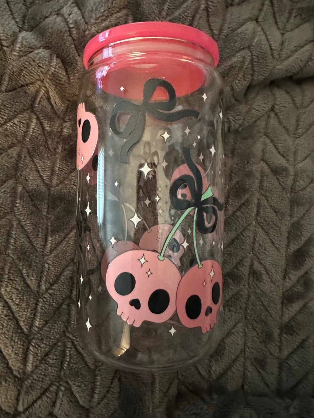 059 - Girlie Pink Skull Glass Cup