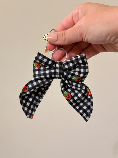 063 - Pumpkin Gingham Bow Keychain
