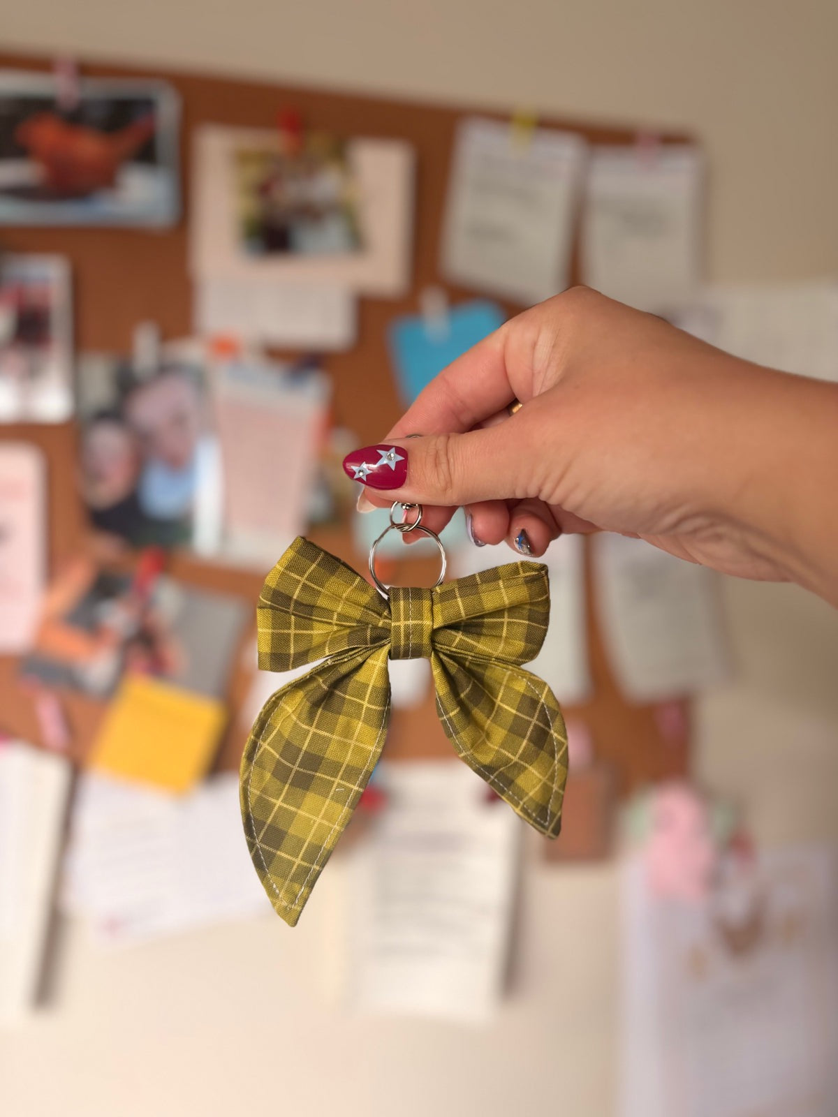063 - Green Gingham Bow Keychain