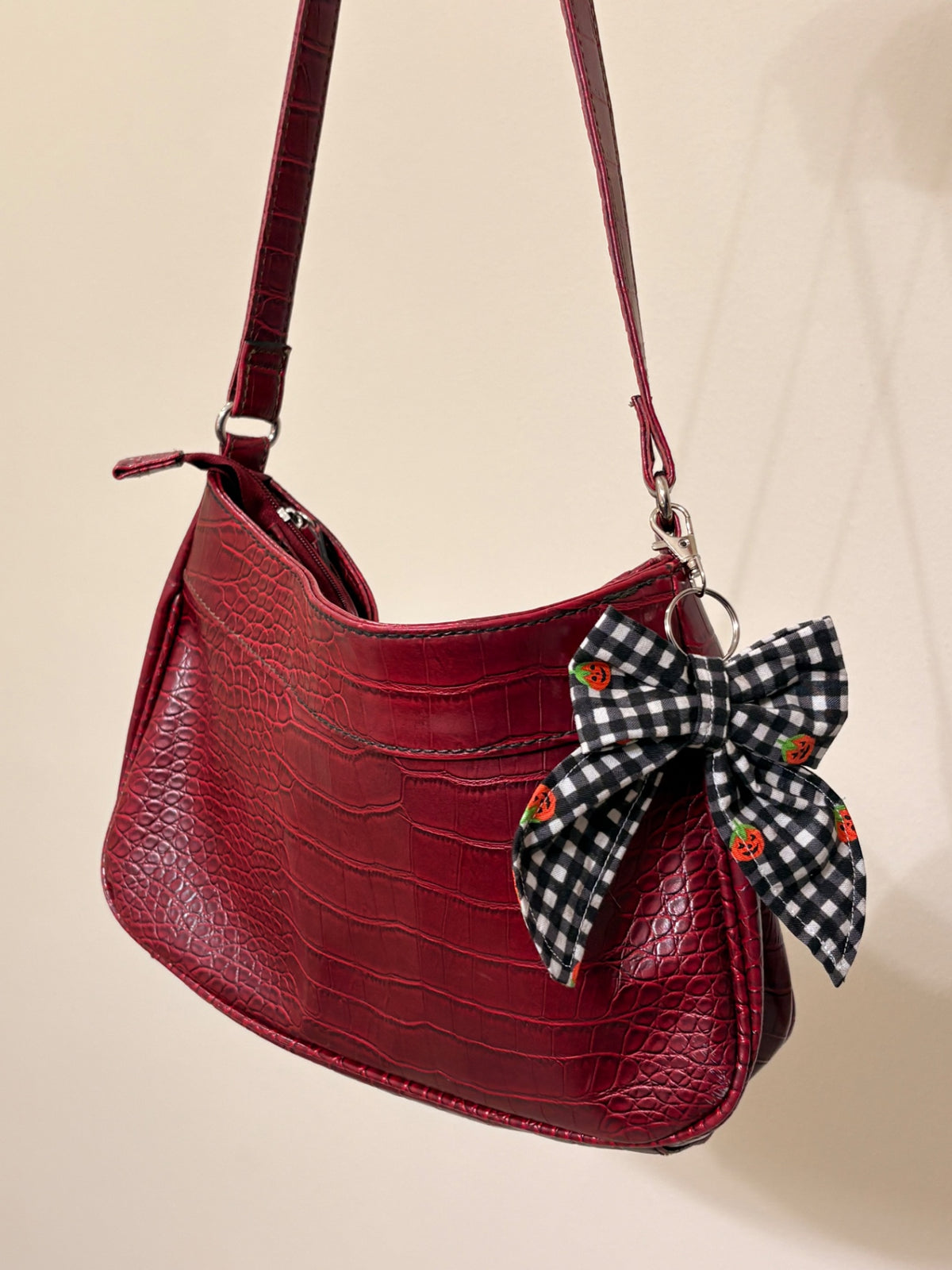 063 - Pumpkin Gingham Bow Keychain