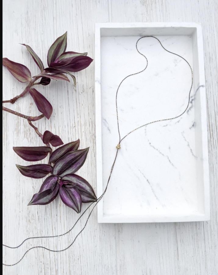 072 - Black Snake Chain Bolo Necklace - Minimalist Adjustable Long Choker, Dainty Brass Jewelry for Her