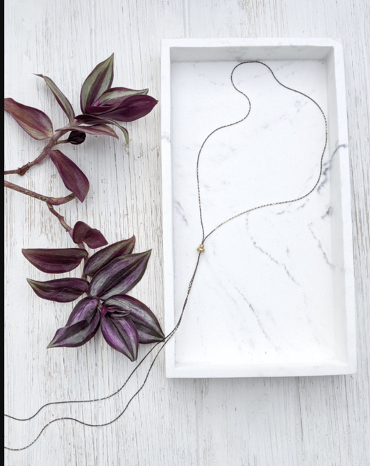 072 - Black Snake Chain Bolo Necklace - Minimalist Adjustable Long Choker, Dainty Brass Jewelry for Her