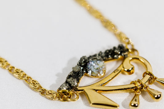 072 - Mother of Pearl Evil Eye Necklace, Gold Pyrite Protection Pendant