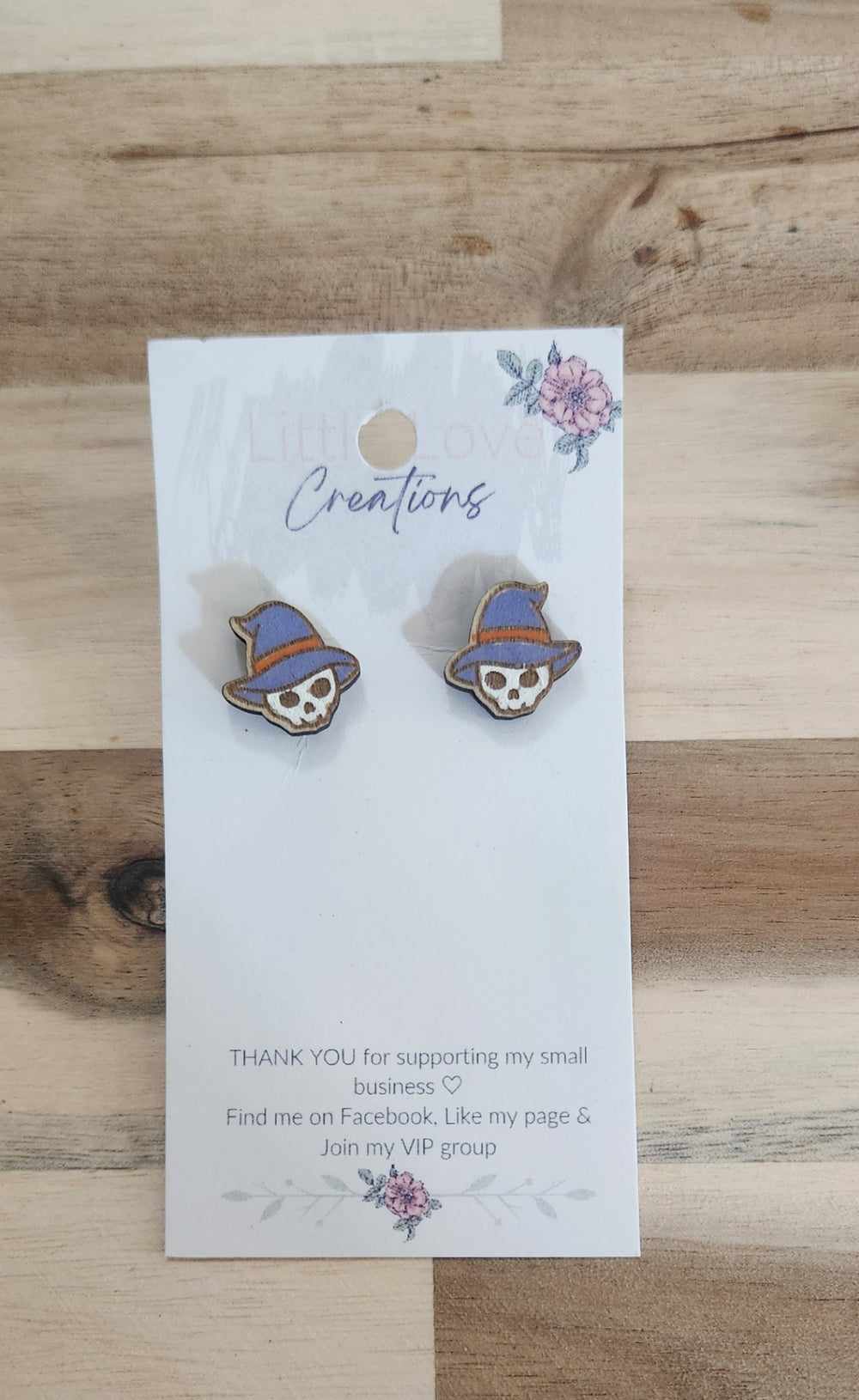 011 - Wooden Witch Skull Stud Earrings
