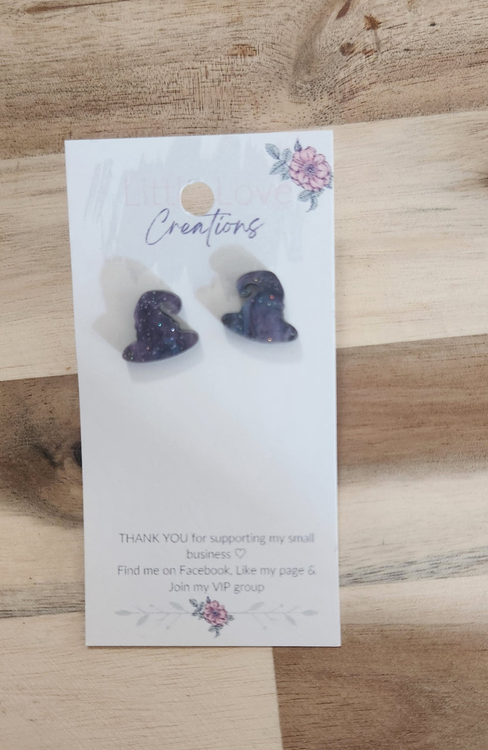 011 - Acrylic Glittery Witch Hat Stud Earrings