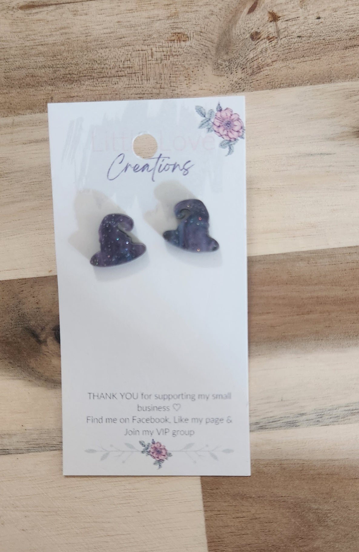 011 - Acrylic Glittery Witch Hat Stud Earrings