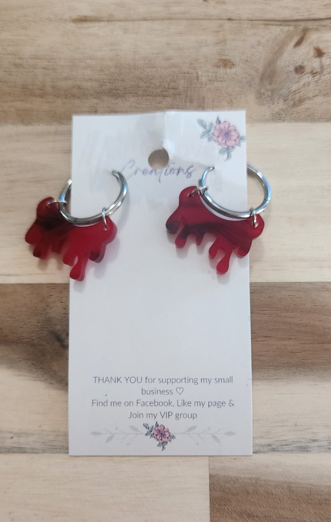 011 - Acrylic Blood Drop Hoop Dangle Earrings