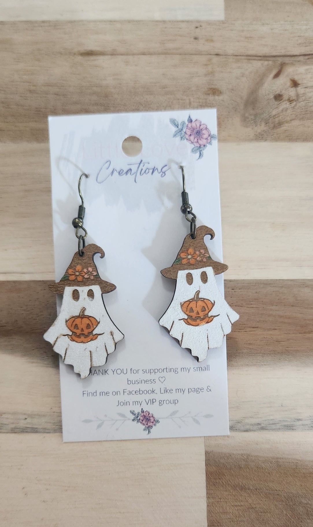 011 - Hand-painted Wooden Ghost Dangle Earrings