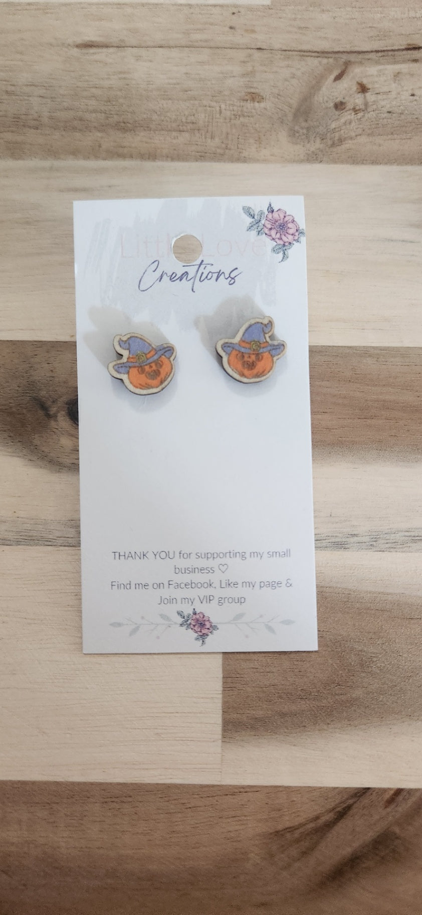 011 - Wooden Witchy Pumpkin Stud Earrings