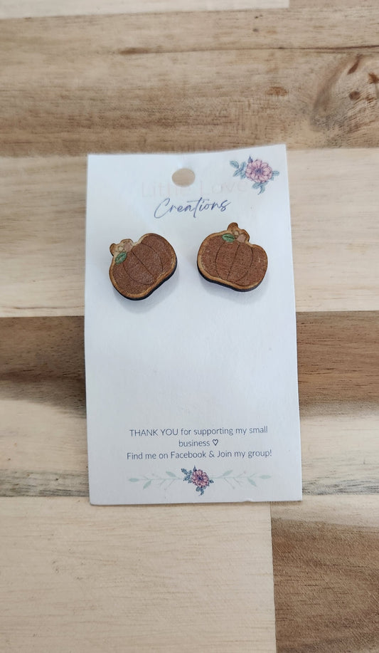 011 - Hand-painted Wooden Pumpkin Stud Earrings