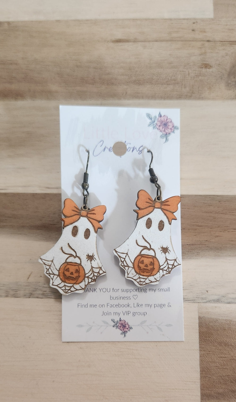 011 - Hand-painted Wooden Cute Ghost Dangle Earrings