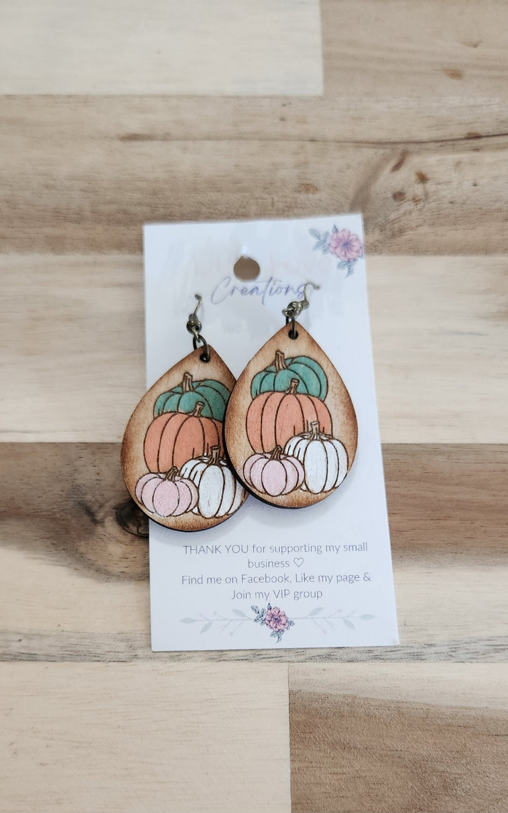011 - Teardrop Hand-painted Wooden Pumpkin Dangle Earrings