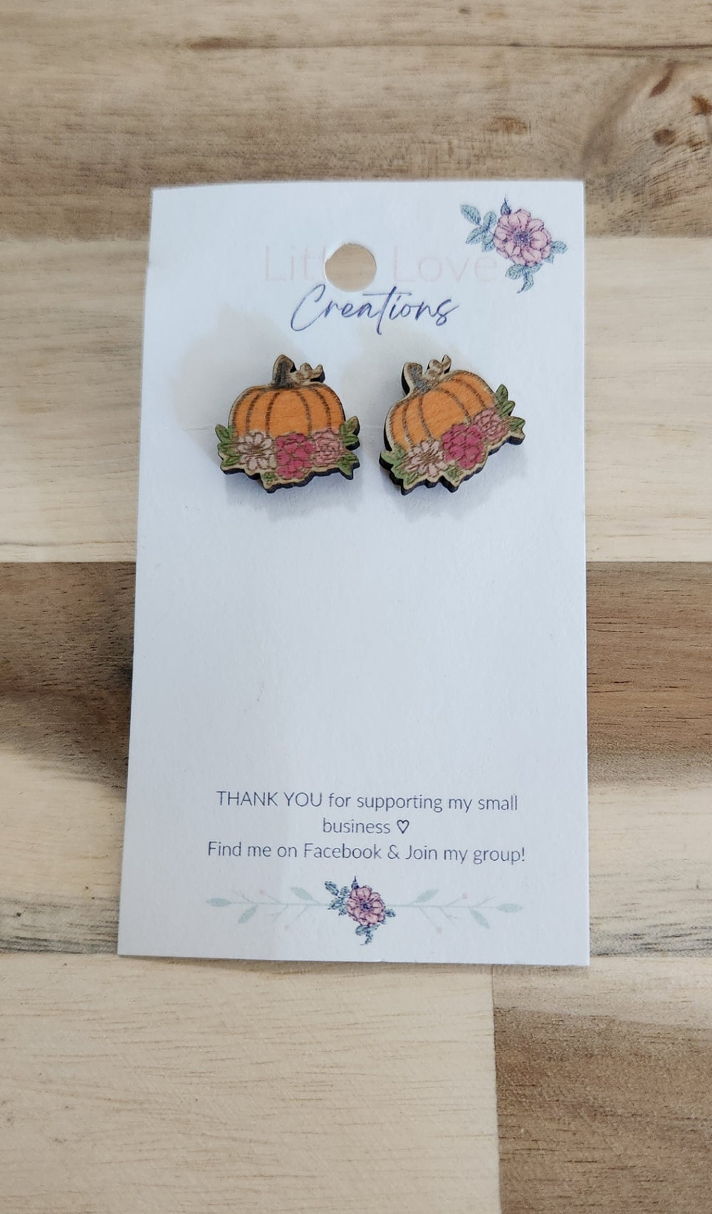 011 - Hand-painted Wooden Floral Pumpkin Stud Earrings