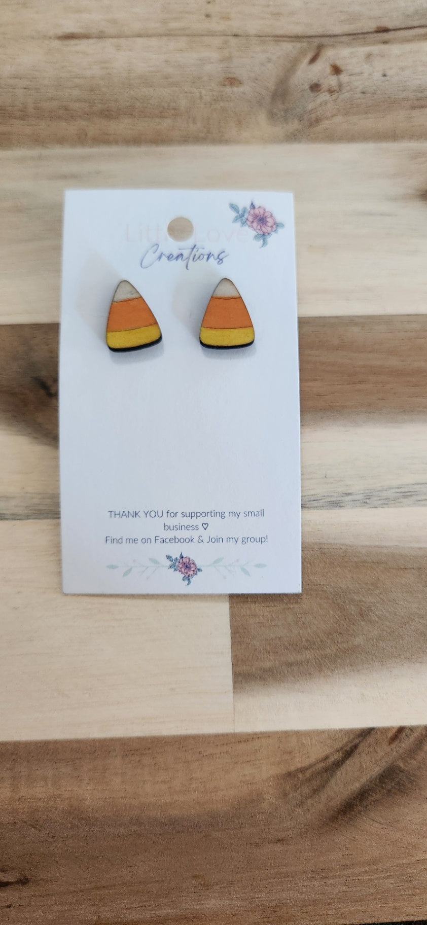 011 - Hand-painted Wooden Candy Corn Stud Earrings
