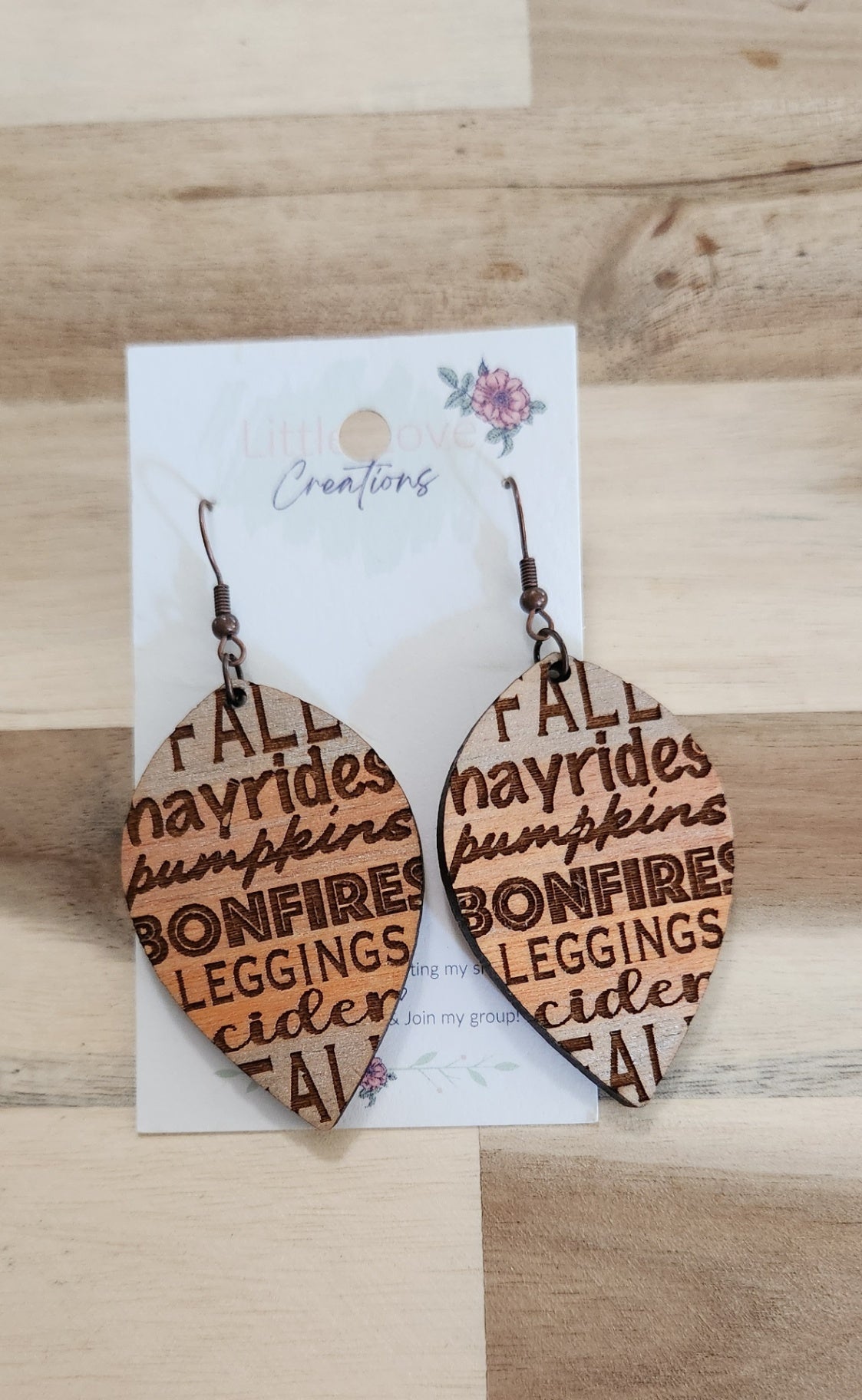011 - Fall Words Wooden Dangle Earrings