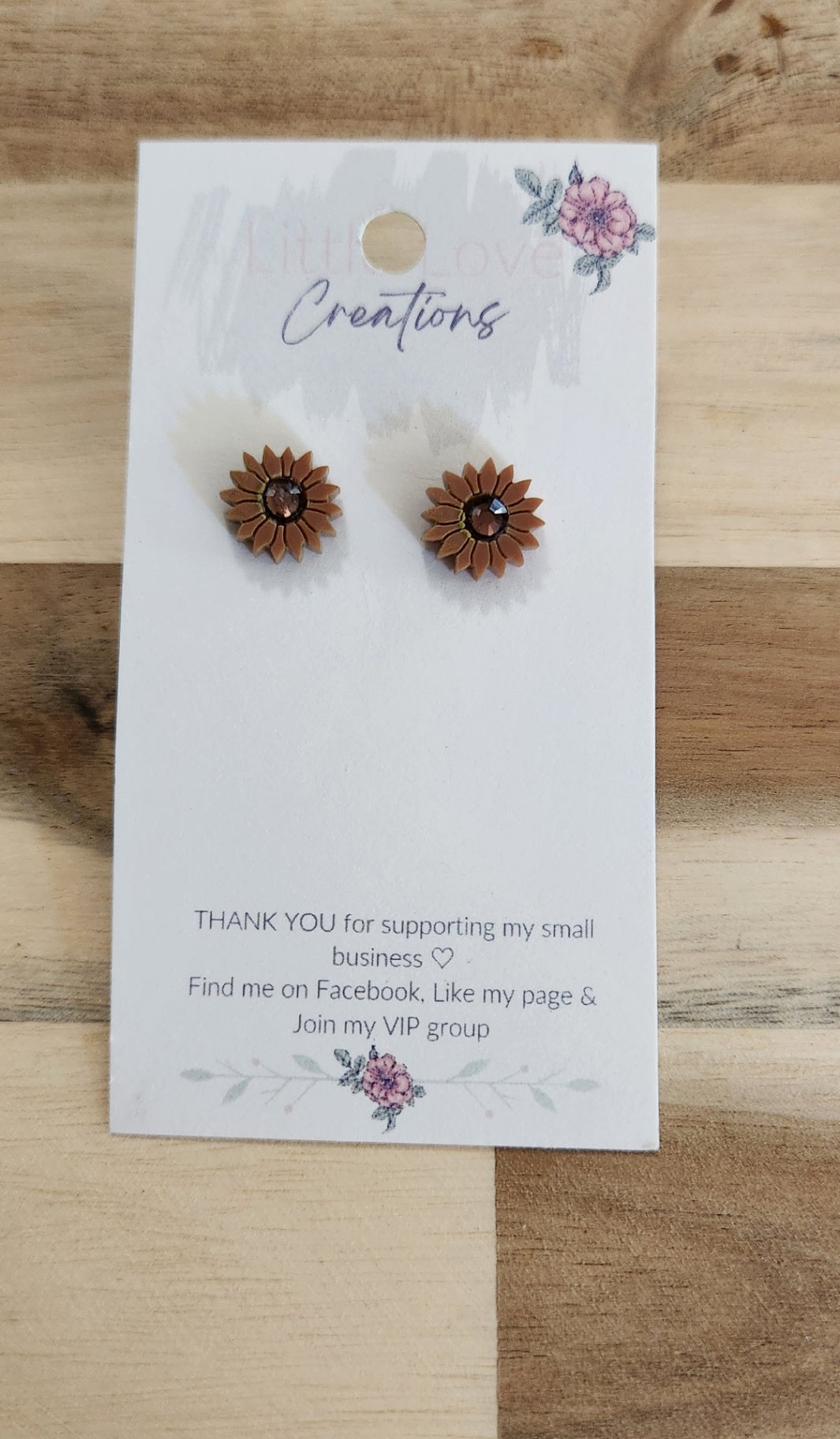 011 - Acrylic Sunflower with Gemstone Stud Earrings 