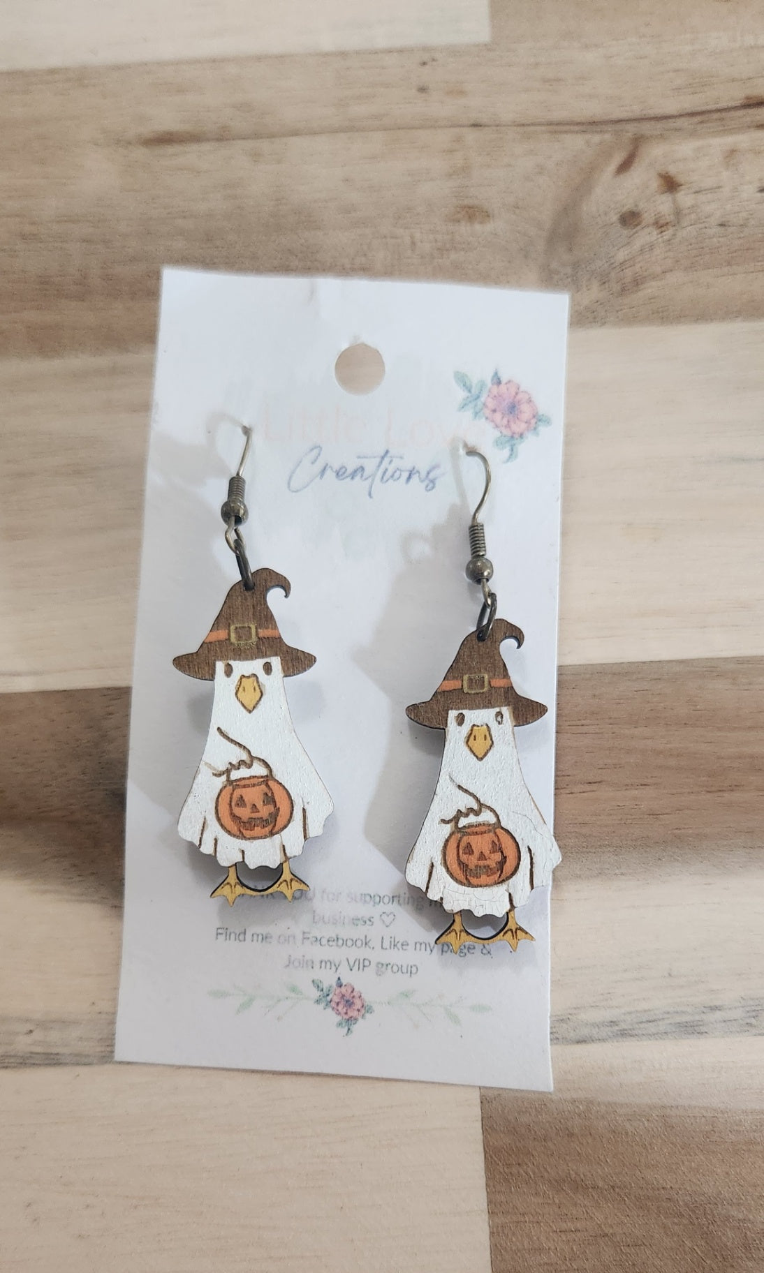 011 - Hand-painted Wooden Ghost Goose Dangle Earrings