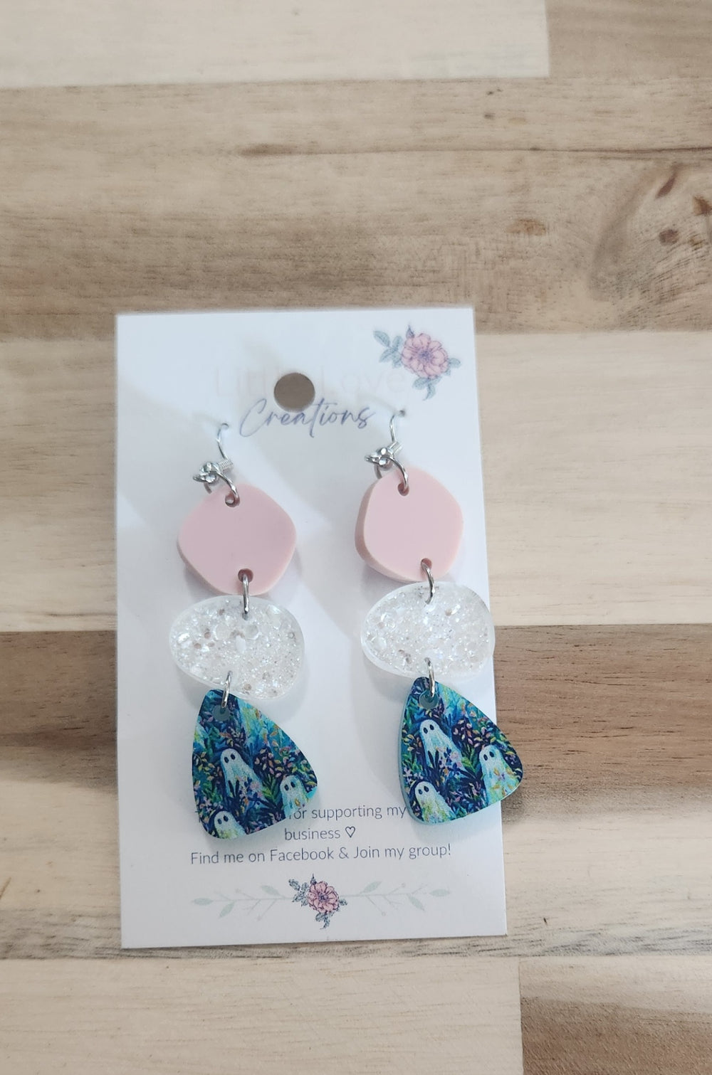 011 - Pastel Acrylic Pebble Dangle Earrings with Ghost Pattern