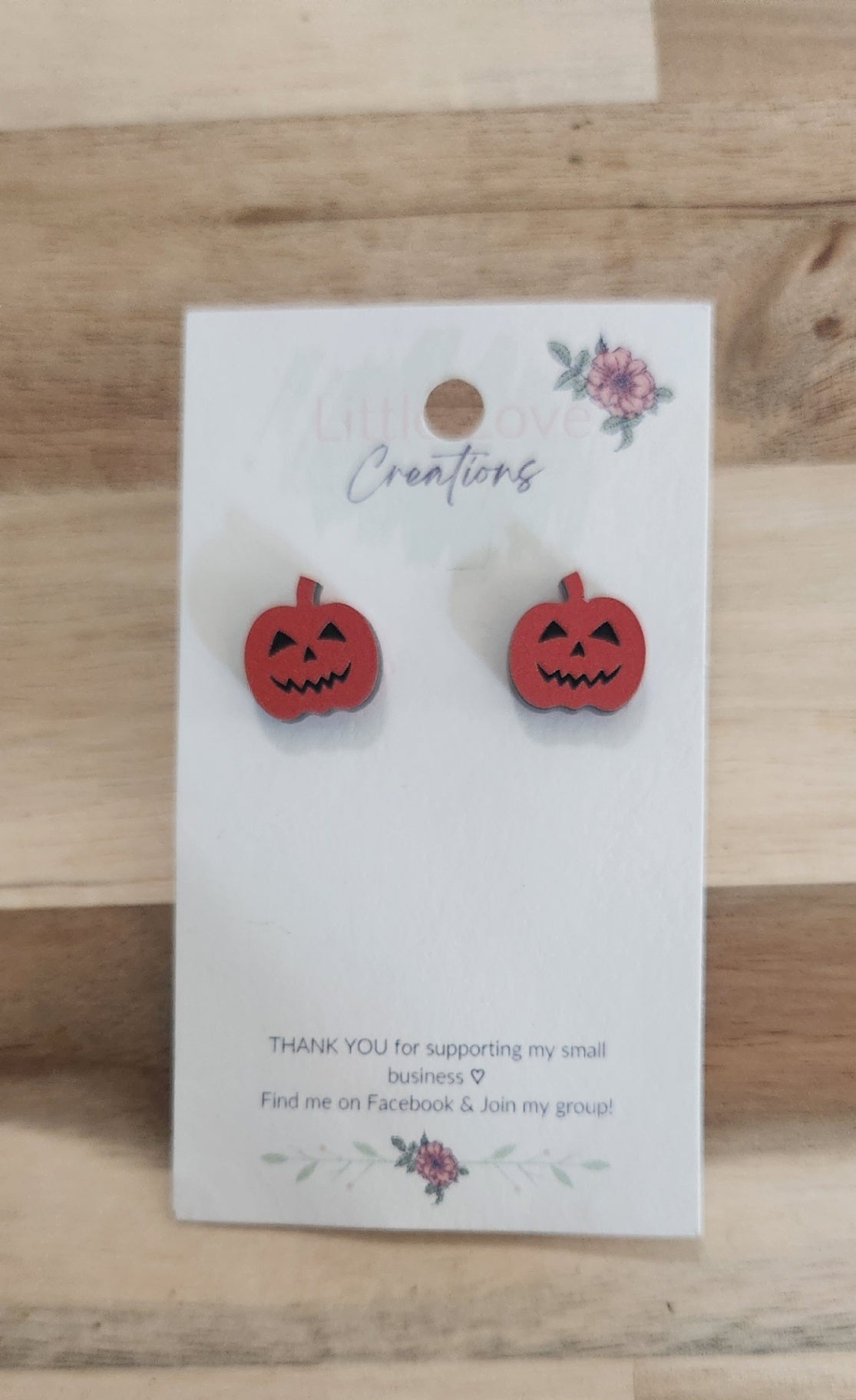 011 - Wooden Jack O Lantern Stud Earrings