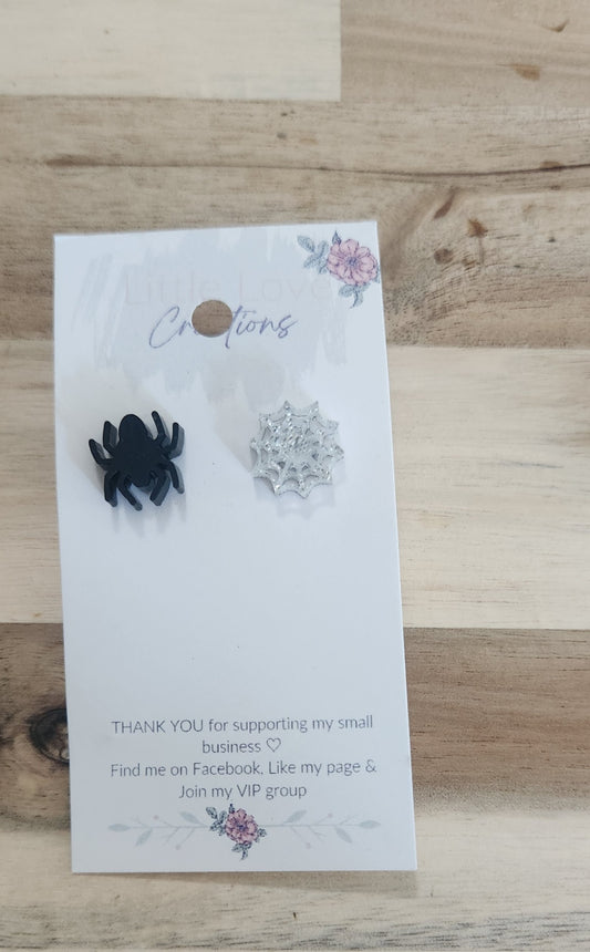 011 - Acrylic Spider and Web Mis-match Stud Earrings