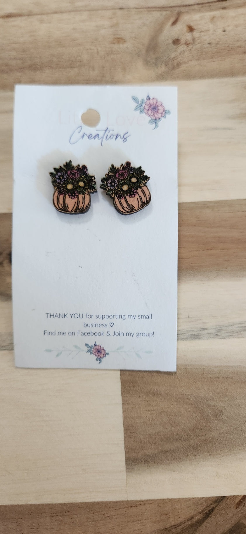 011 - Floral Pumpkin Wooden Stud Earrings