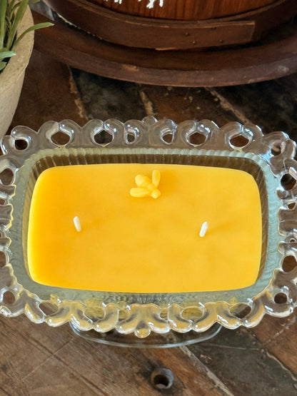 076 - Fragrance-Free Beeswax Candle Golden Pedestal