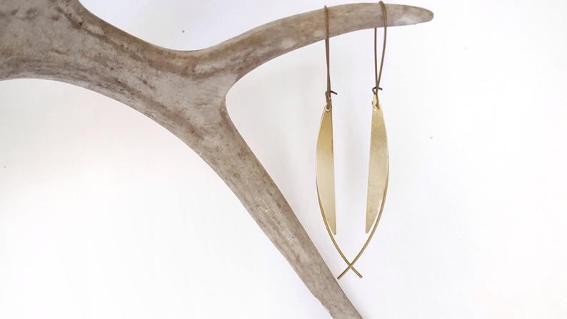 072 - Minimalist Elongated Brass Earrings, Modern Crescent Statement Earrings, Lightweight Handmade Jewelry