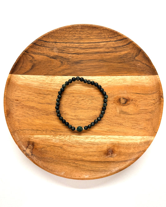 022 - Dark Green Gray Marbled Stone Bead Bracelet
