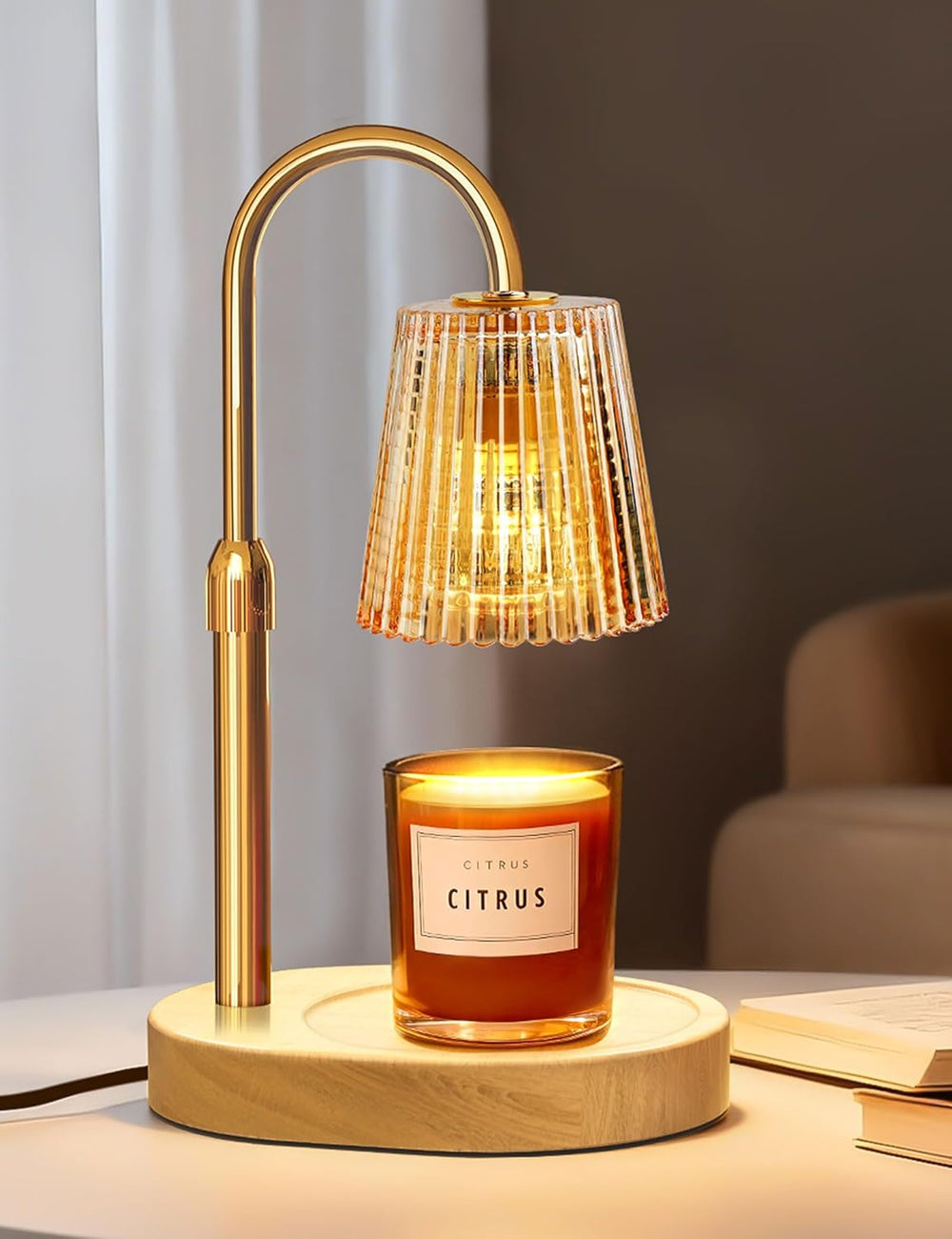 Electric Candle Warmer Lamp Amber Glass Shade