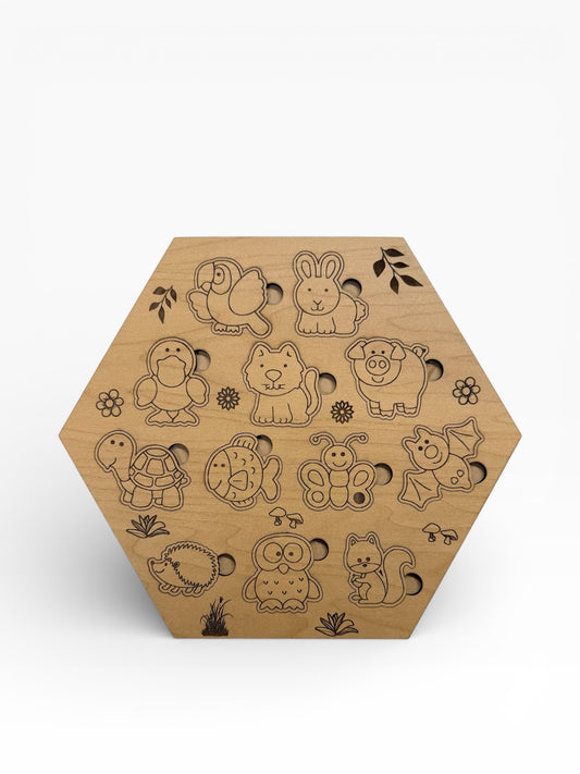 Engraved Hexagon Animal Puzzle