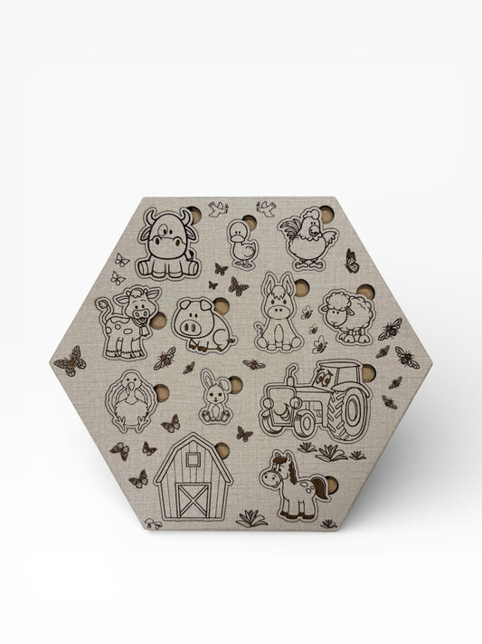 Engraved Hexagon Animal Puzzle