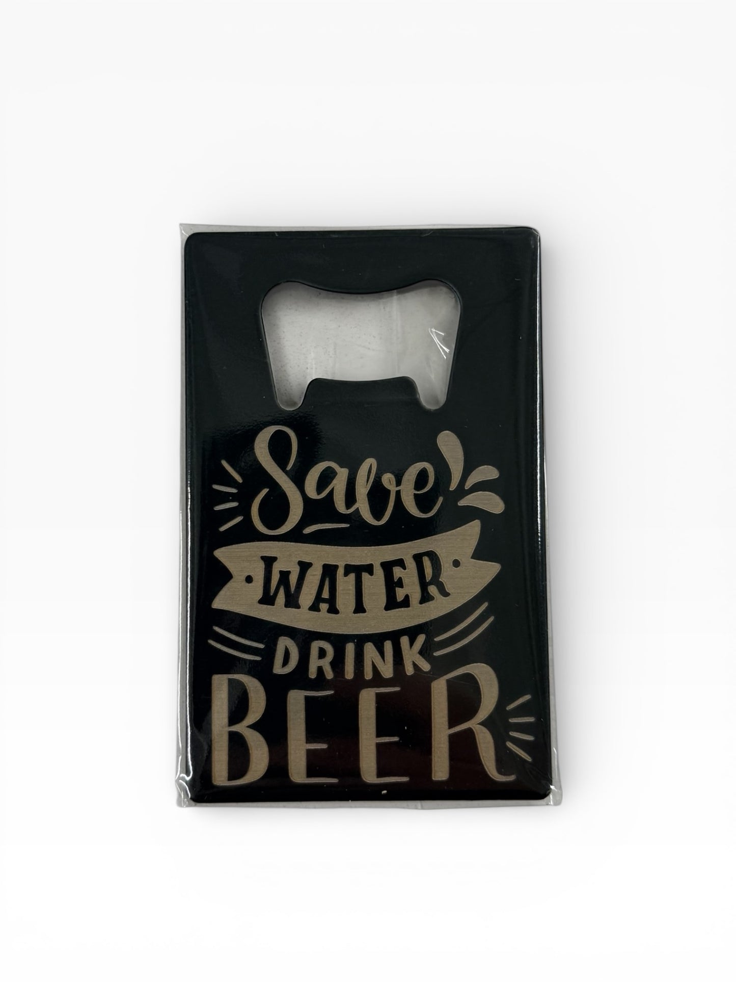 "Save Water Drink Beer" Engraved Black Metal Bottle Opener