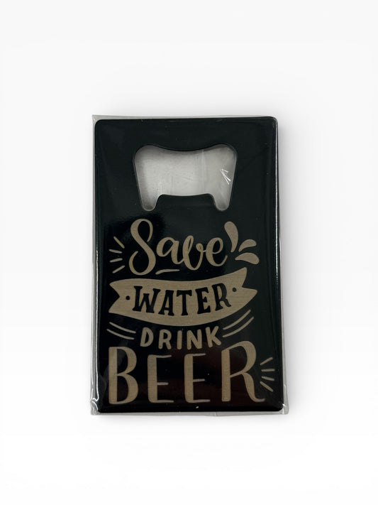 "Save Water Drink Beer" Engraved Black Metal Bottle Opener