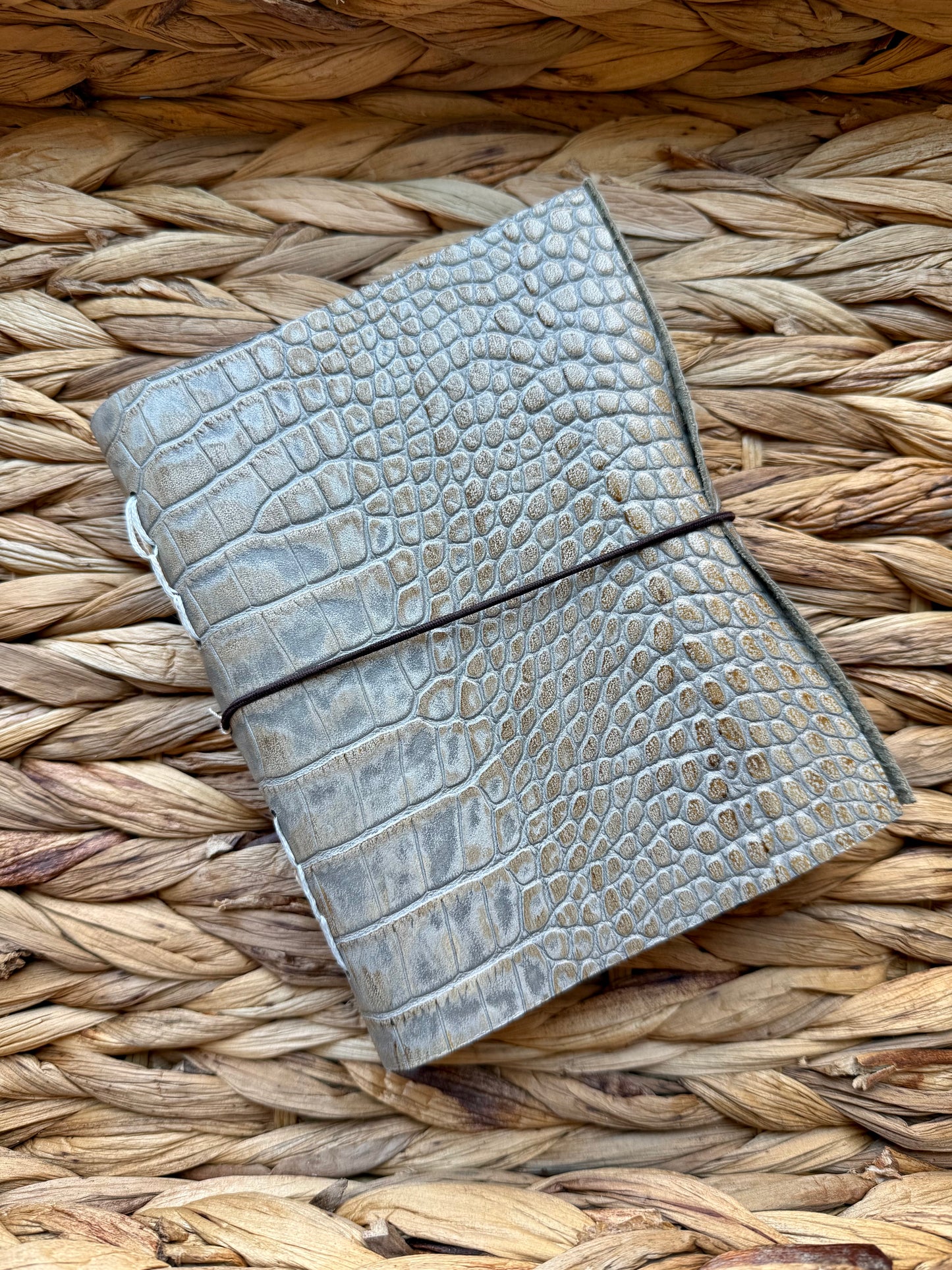 Gray & Brown Alligator Embossed Leather Journal