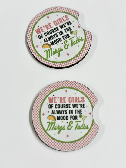 "Margs and Tacos" Car Coaster Set